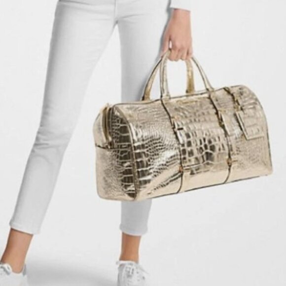 Michael Kors Bedford Travel Pale Gold XL Weekender Embossed Leather NWT $698msrp - Picture 1 of 16